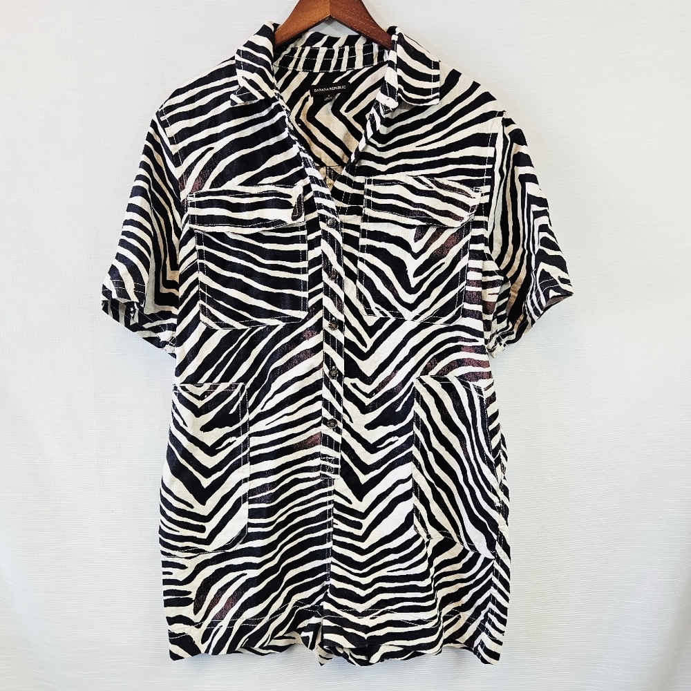 Banana Republic Zebra Safari Linen Romper size Large - Picture 3 of 10